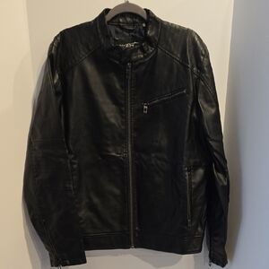 Black Rivet Black Leather Zip-Up Bomber Jacket